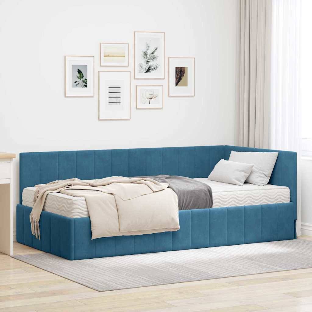 vidaXL Eckbettgestell mit Matratze mit Kopfteil 2 pcs Blau Samt