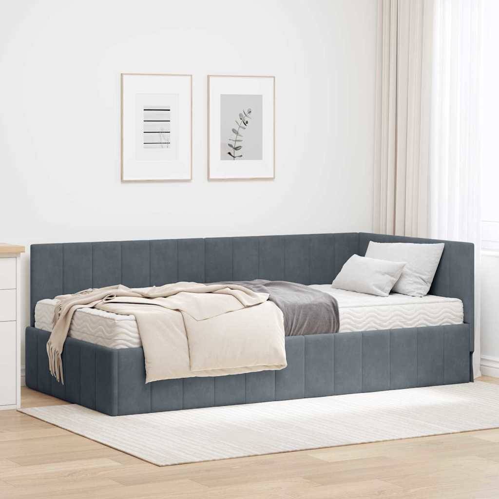 vidaXL Eckbettgestell mit Matratze mit Kopfteil 2 pcs Grau Samt
