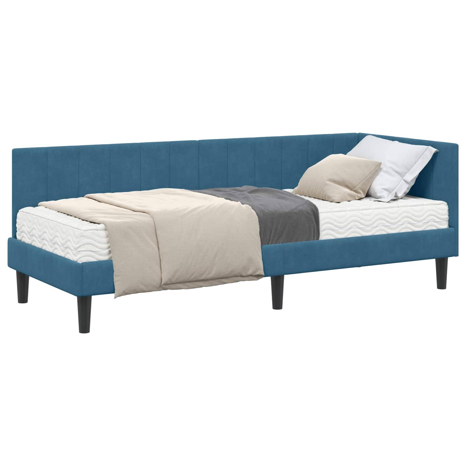 vidaXL Eckbettgestell mit Matratze mit Kopfteil 2 pcs Blau Samt