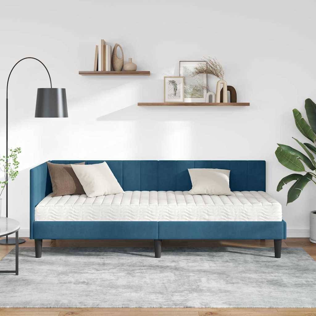 vidaXL Eckbettgestell mit Matratze mit Kopfteil 2 pcs Blau Samt