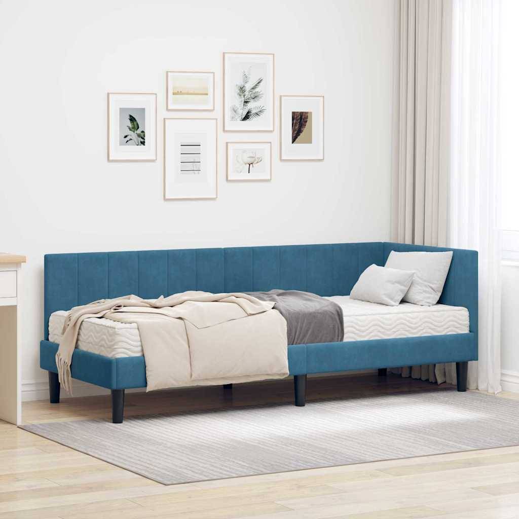 vidaXL Eckbettgestell mit Matratze mit Kopfteil 2 pcs Blau Samt