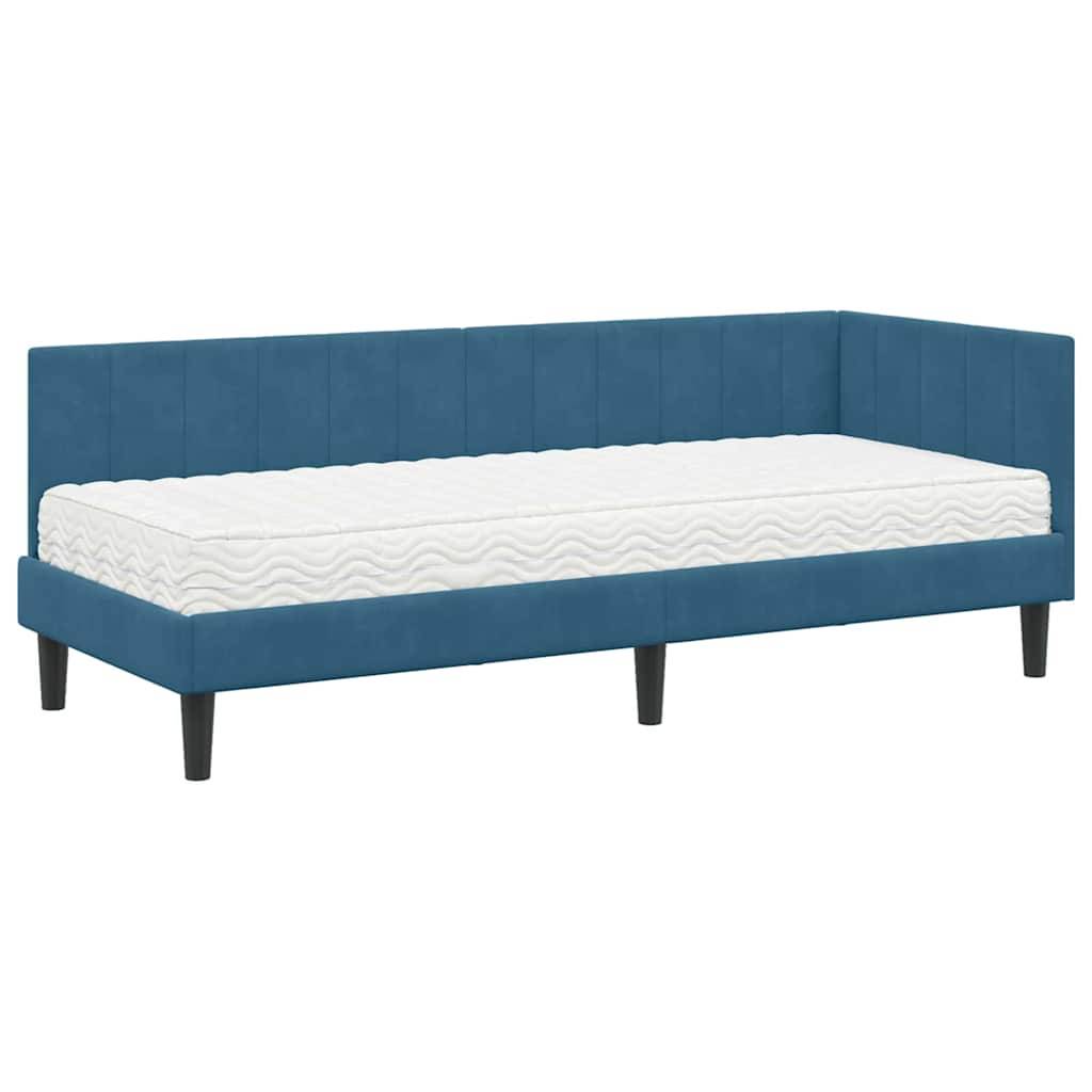 vidaXL Eckbettgestell mit Matratze mit Kopfteil 2 pcs Blau Samt
