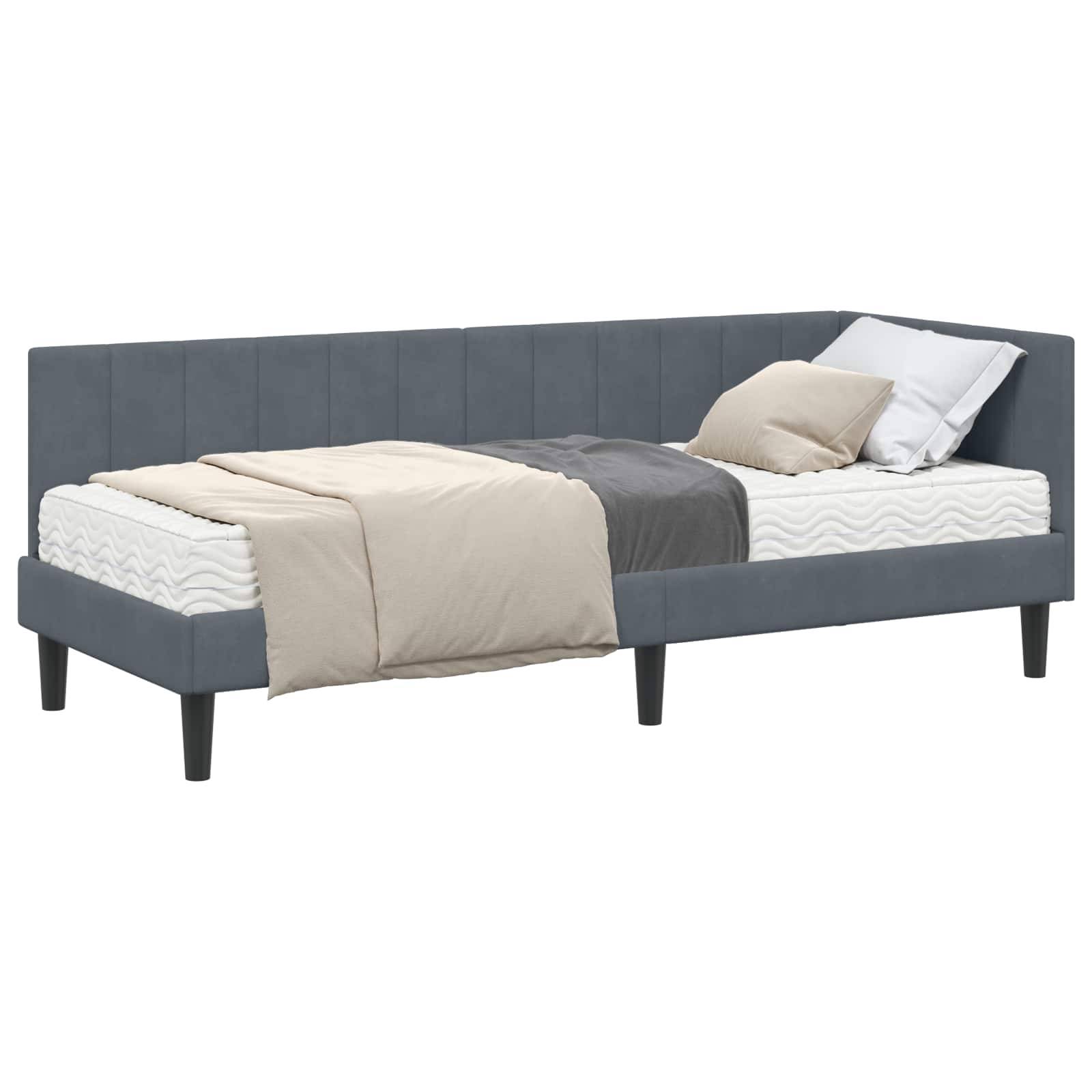 vidaXL Eckbettgestell mit Matratze mit Kopfteil 2 pcs Grau Samt