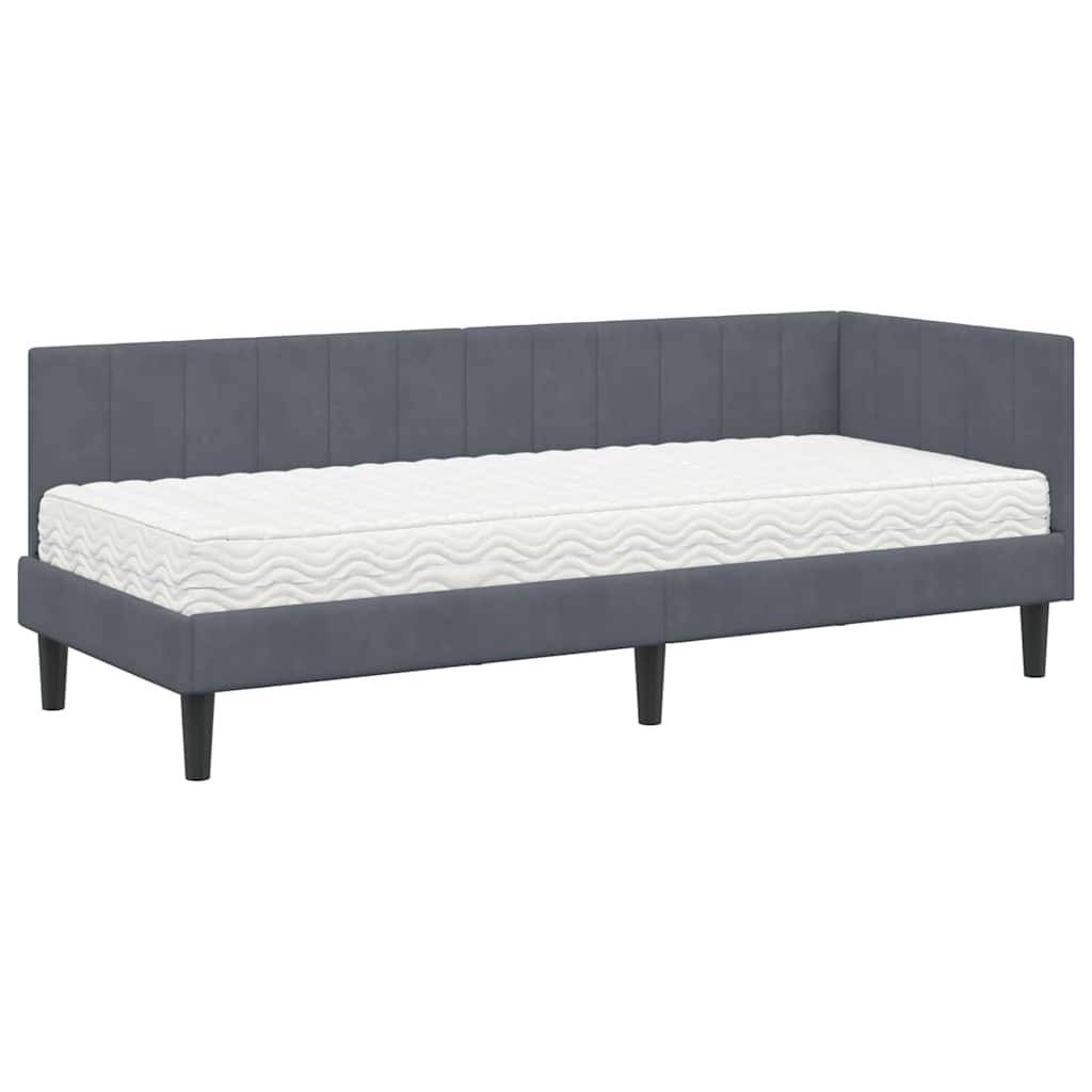 vidaXL Eckbettgestell mit Matratze mit Kopfteil 2 pcs Grau Samt