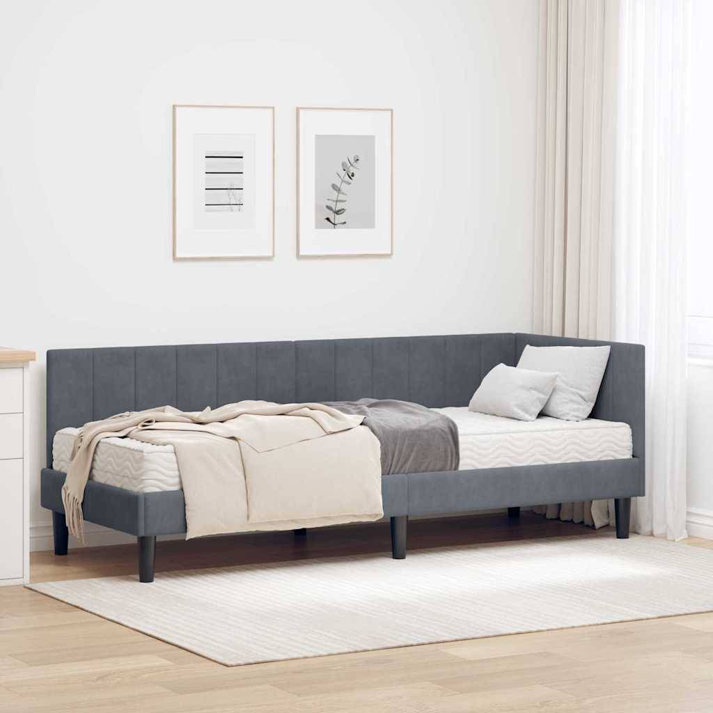 vidaXL Eckbettgestell mit Matratze mit Kopfteil 2 pcs Grau Samt