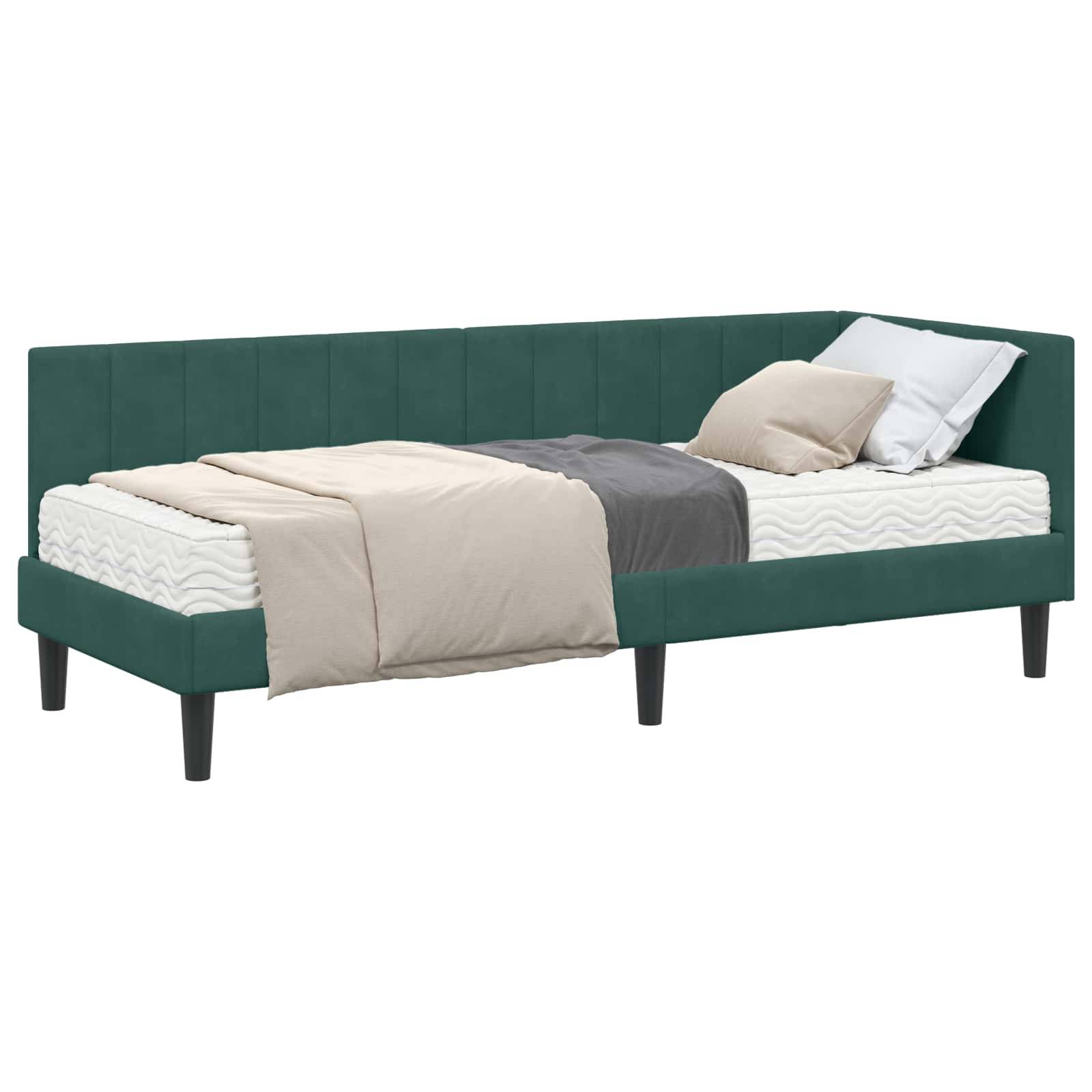 vidaXL Eckbettgestell mit Matratze mit Kopfteil 2 pcs Grün Samt