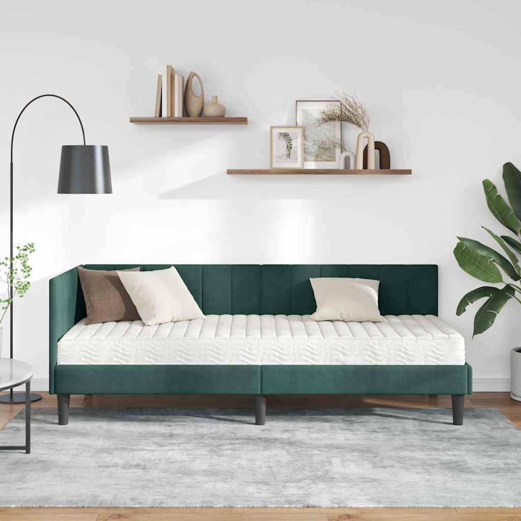 vidaXL Eckbettgestell mit Matratze mit Kopfteil 2 pcs Grün Samt