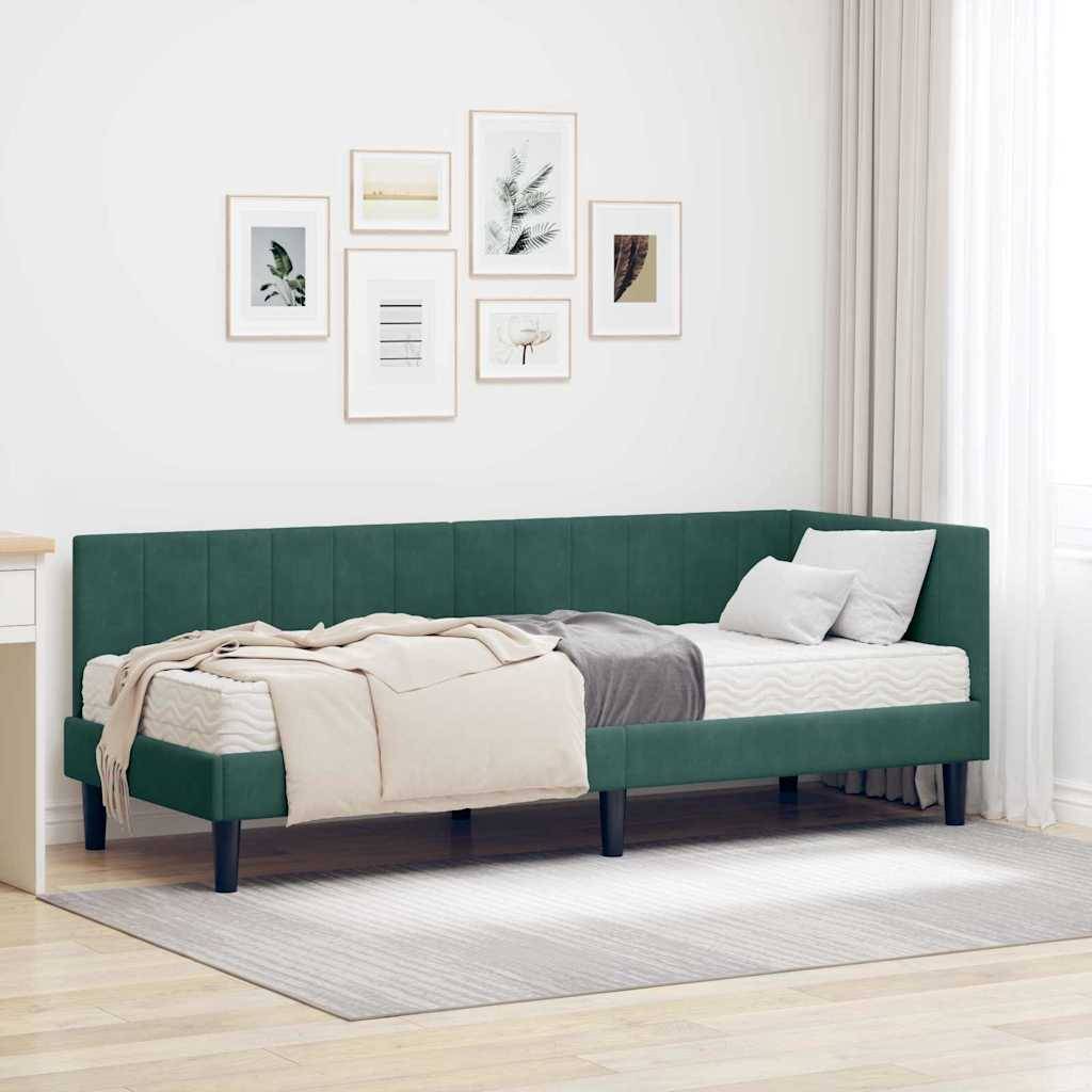 vidaXL Eckbettgestell mit Matratze mit Kopfteil 2 pcs Grün Samt