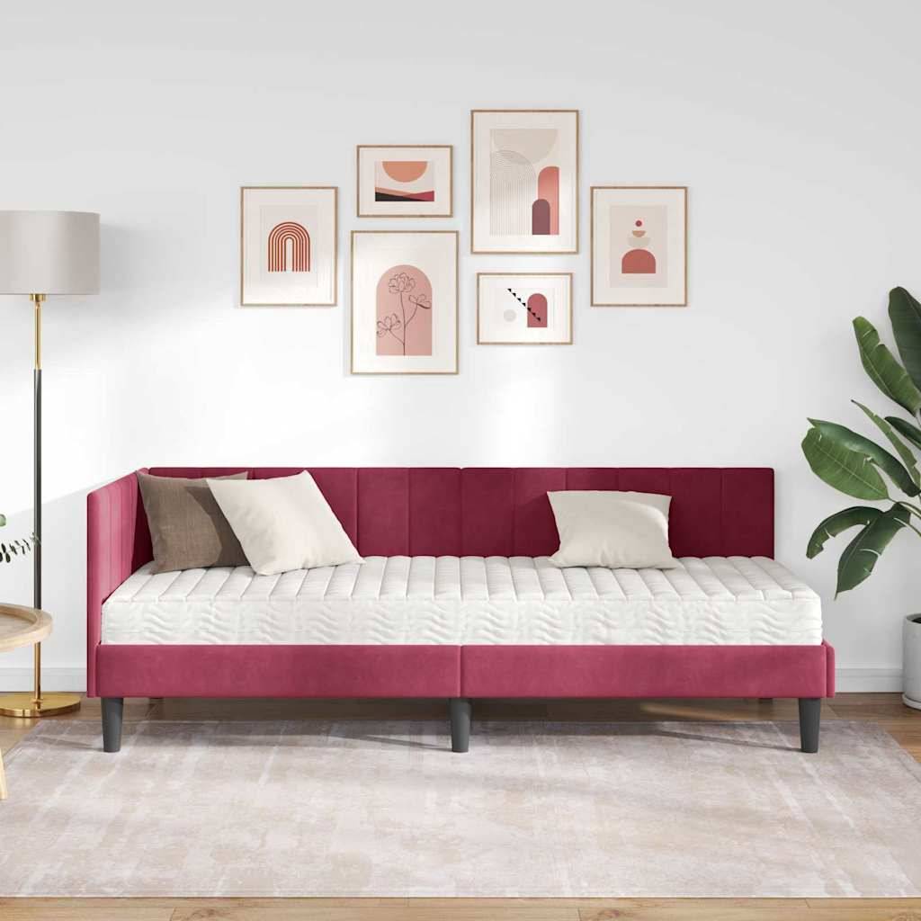 vidaXL Eckbettgestell mit Matratze mit Kopfteil 2 pcs Grün Samt