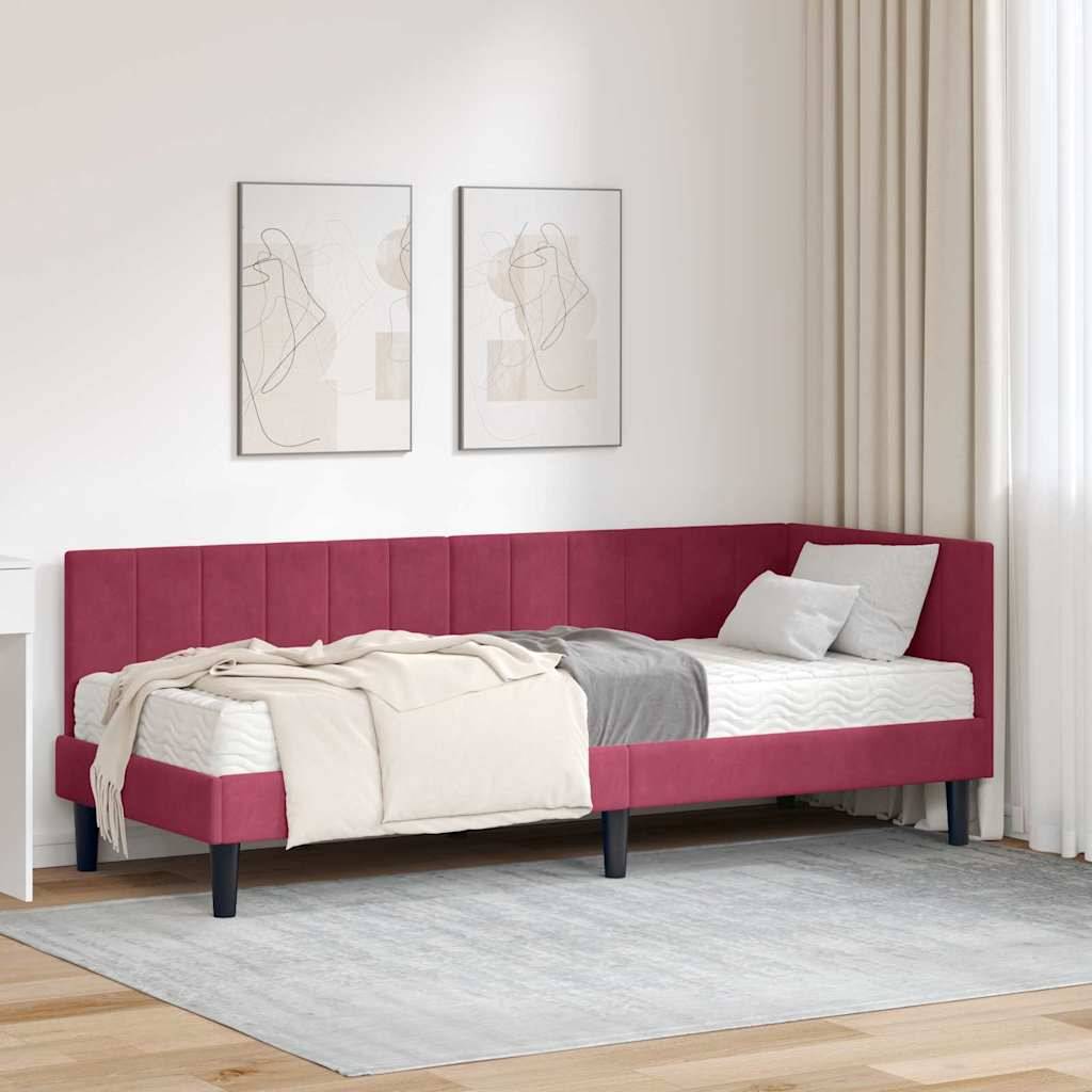 vidaXL Eckbettgestell mit Matratze mit Kopfteil 2 pcs Grün Samt