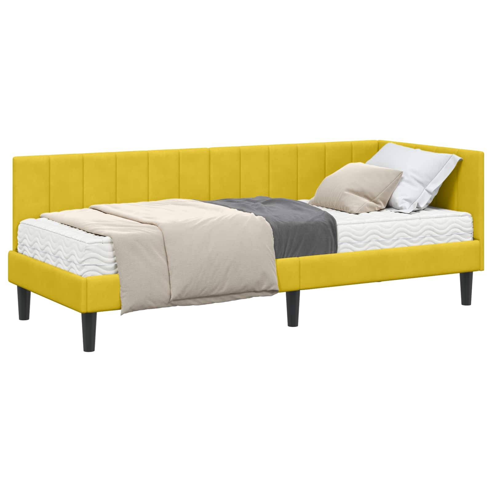 vidaXL Eckbettgestell mit Matratze mit Kopfteil 2 pcs Gelb Samt