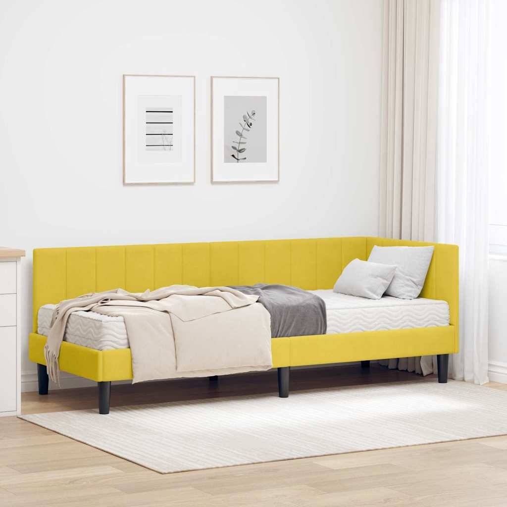 vidaXL Eckbettgestell mit Matratze mit Kopfteil 2 pcs Gelb Samt