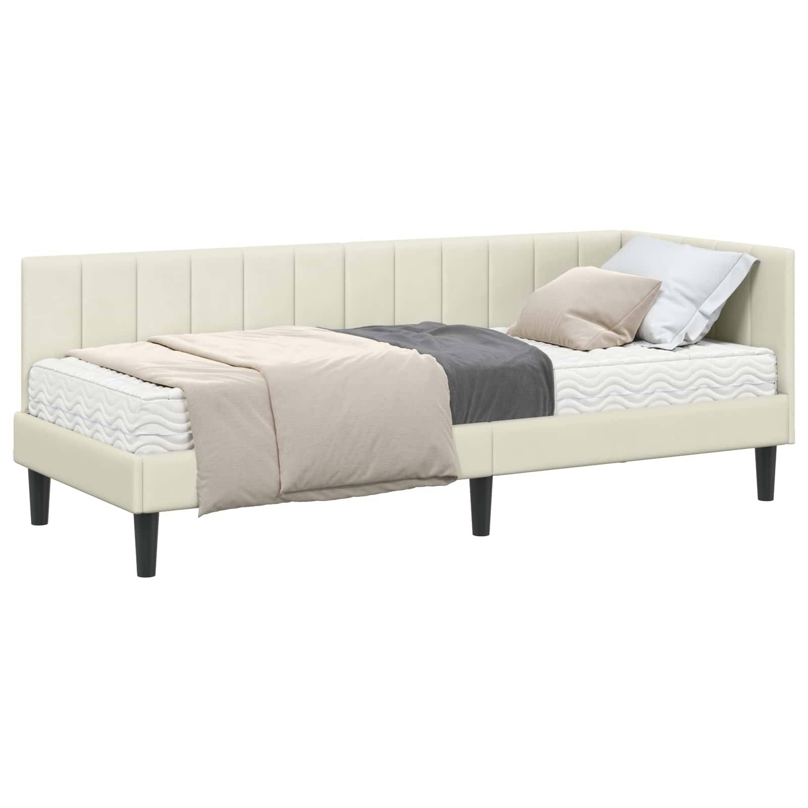 vidaXL Eckbettgestell mit Matratze mit Kopfteil 2 pcs Creme Samt