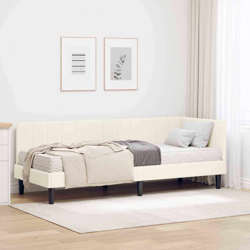vidaXL Eckbettgestell mit Matratze mit Kopfteil 2 pcs Creme Samt