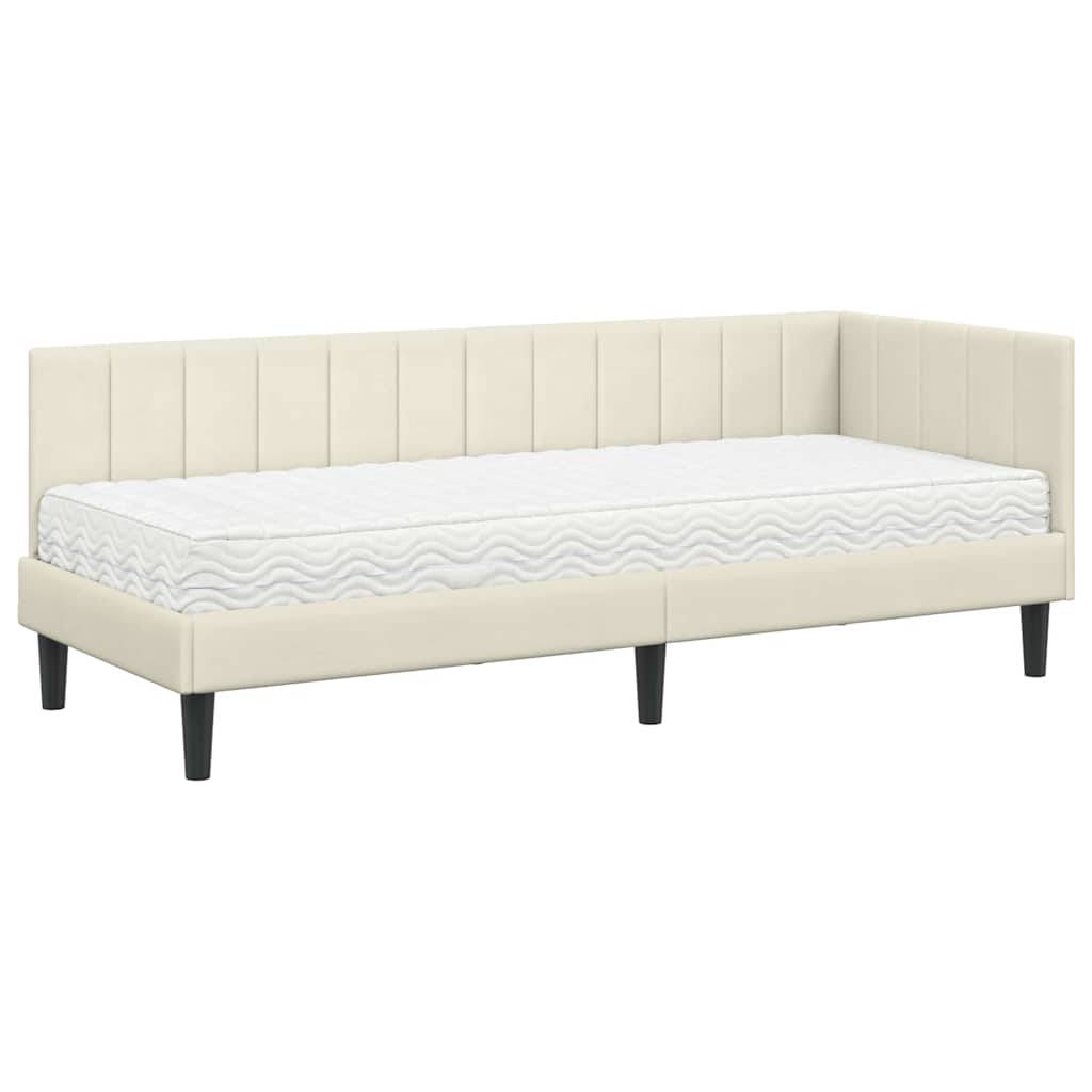 vidaXL Eckbettgestell mit Matratze mit Kopfteil 2 pcs Creme Samt