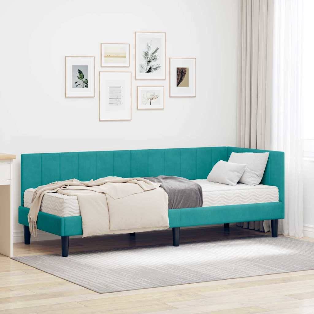 vidaXL Eckbettgestell mit Matratze mit Kopfteil 2 pcs Türkis Samt