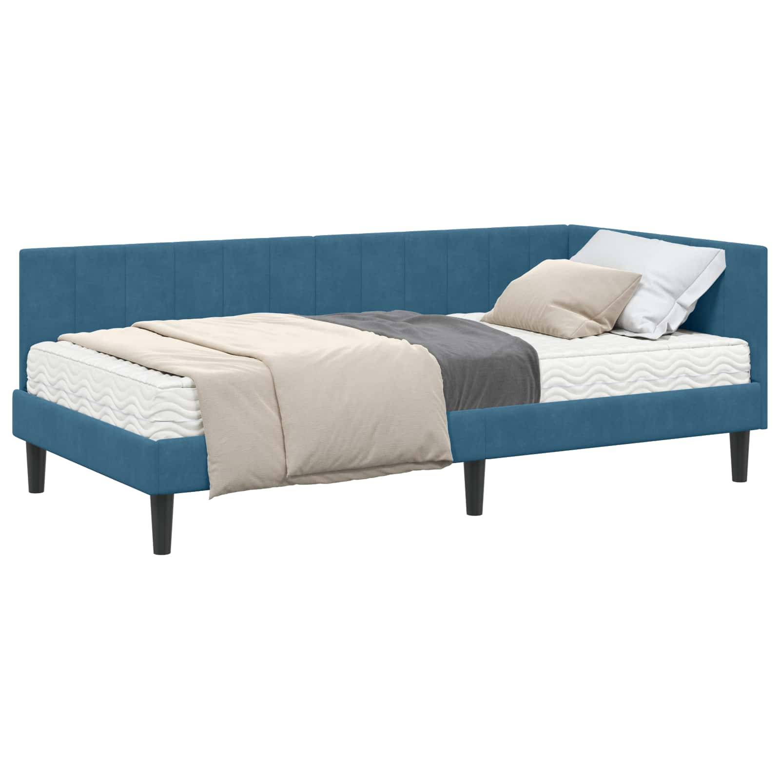vidaXL Eckbettgestell mit Matratze mit Kopfteil 2 pcs Blau Samt