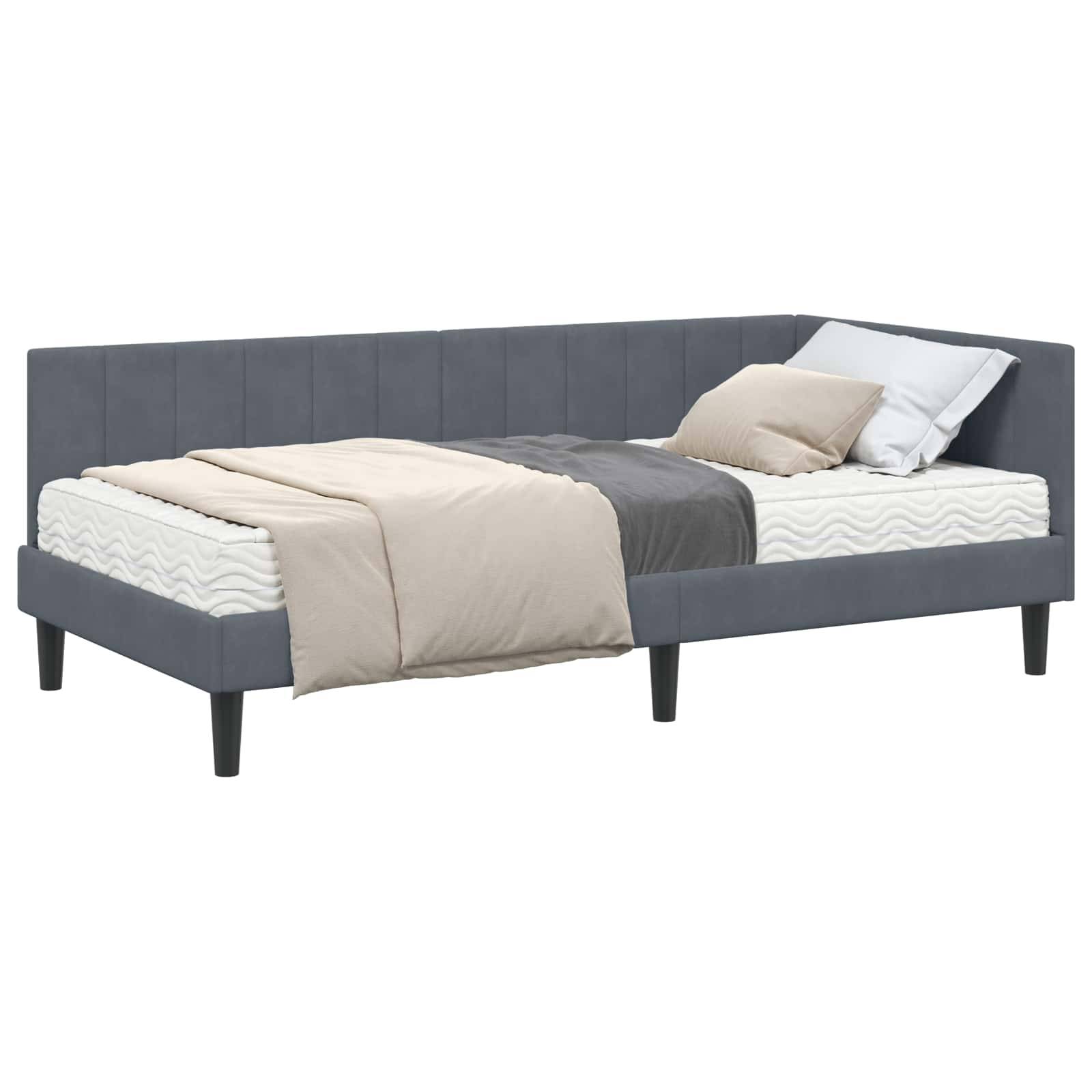 vidaXL Eckbettgestell mit Matratze mit Kopfteil 2 pcs Grau Samt