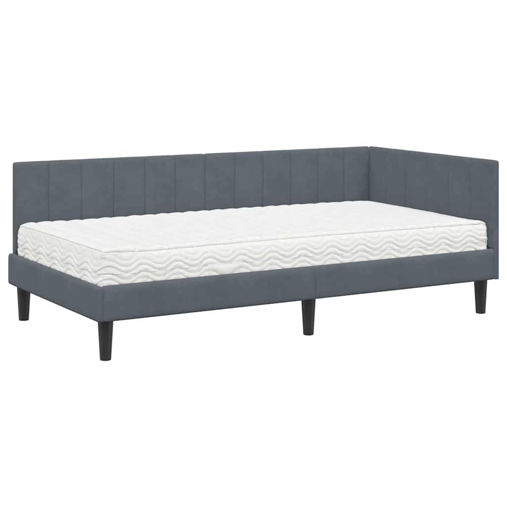 vidaXL Eckbettgestell mit Matratze mit Kopfteil 2 pcs Grau Samt