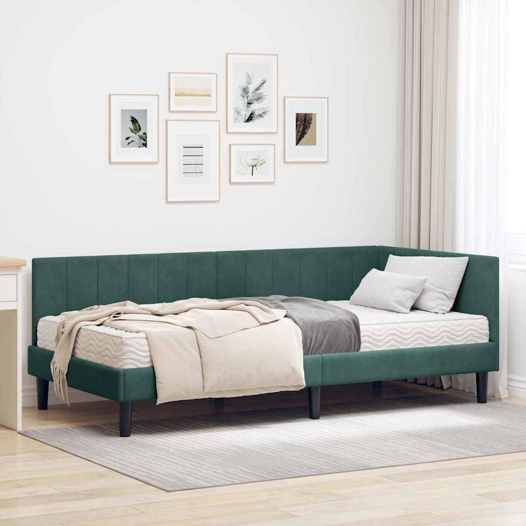 vidaXL Eckbettgestell mit Matratze mit Kopfteil 2 pcs Grün Samt