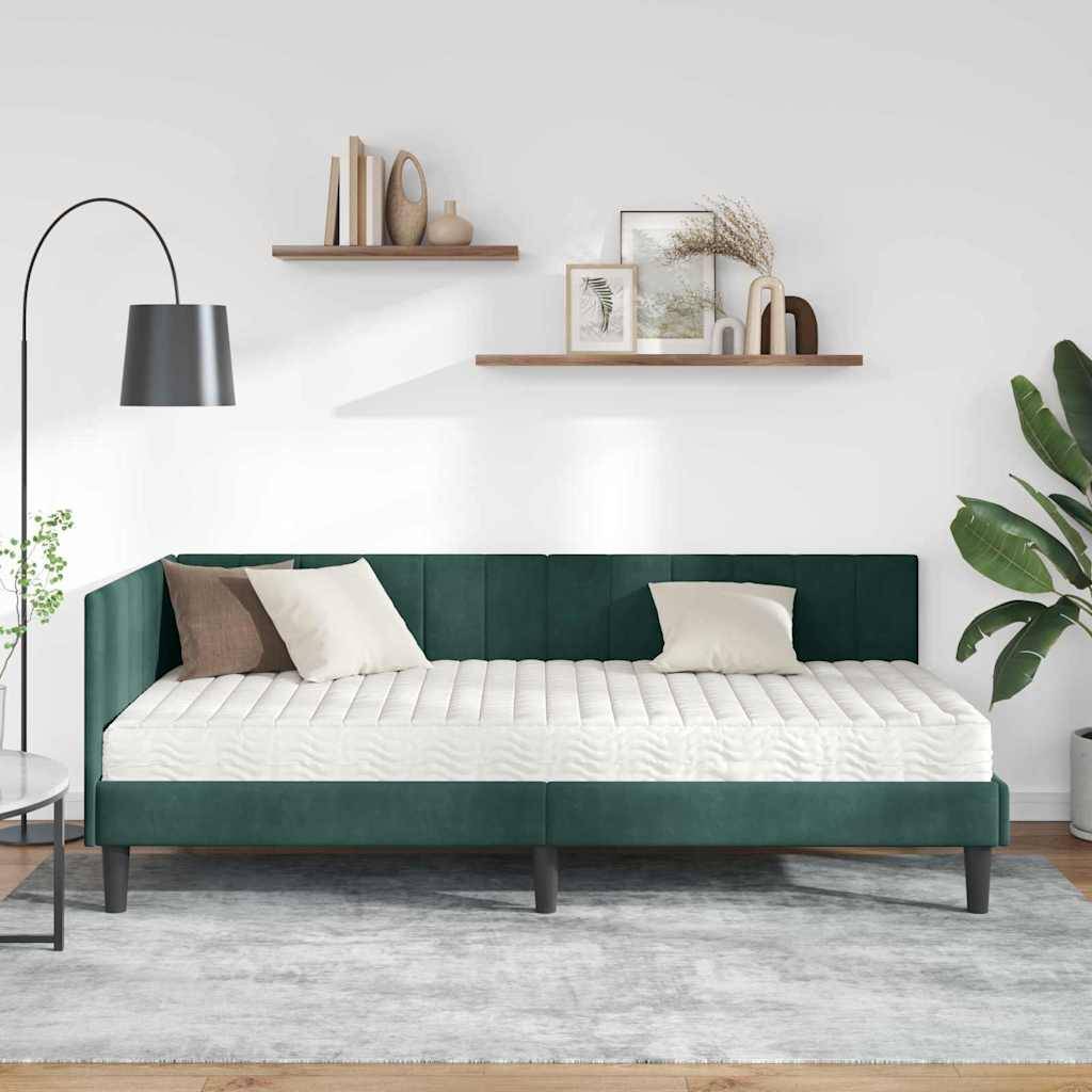 vidaXL Eckbettgestell mit Matratze mit Kopfteil 2 pcs Grün Samt