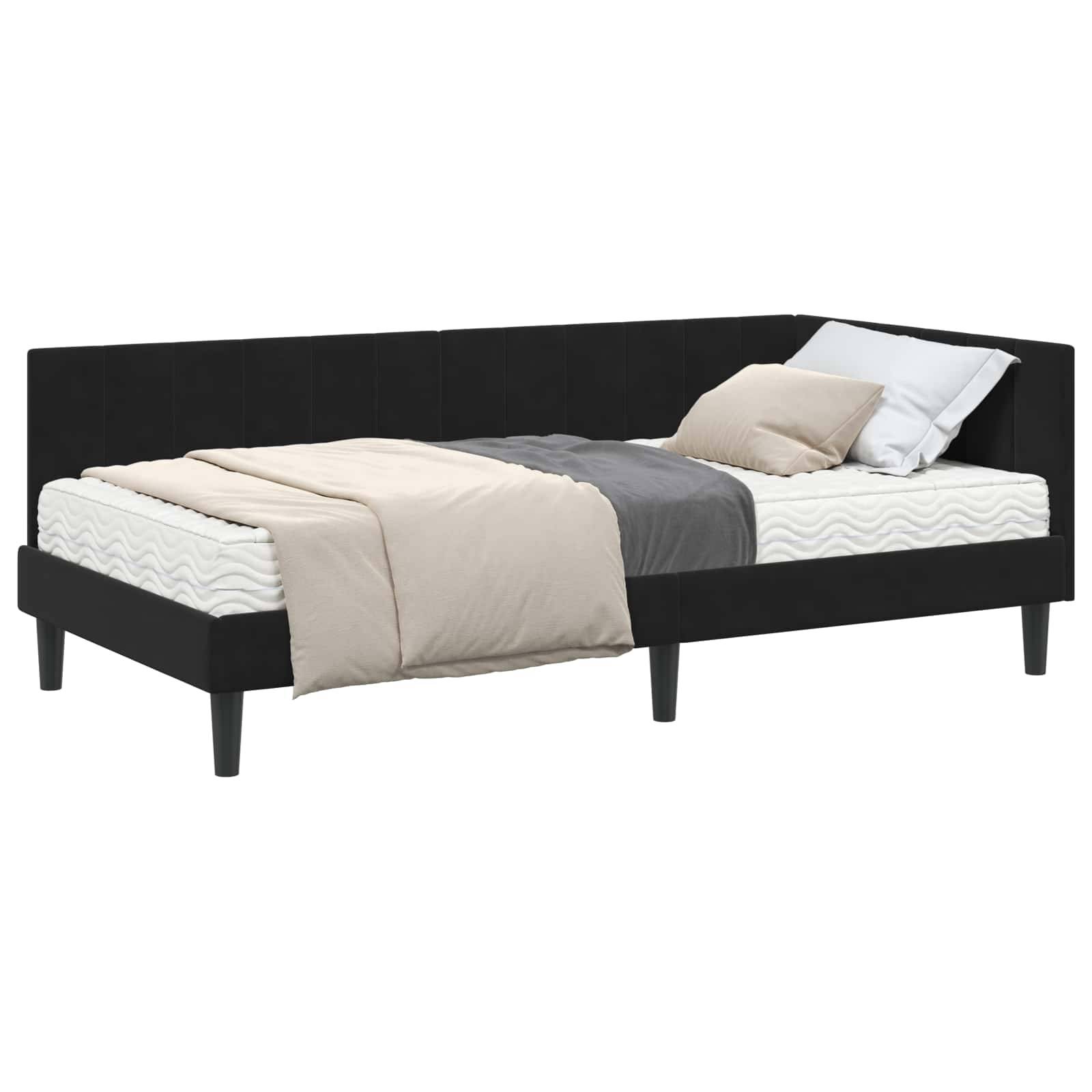 vidaXL Eckbettgestell mit Matratze mit Kopfteil 2 pcs Schwarz Samt