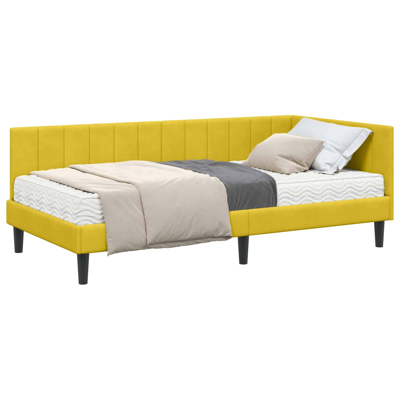 vidaXL Eckbettgestell mit Matratze mit Kopfteil 2 pcs Gelb Samt