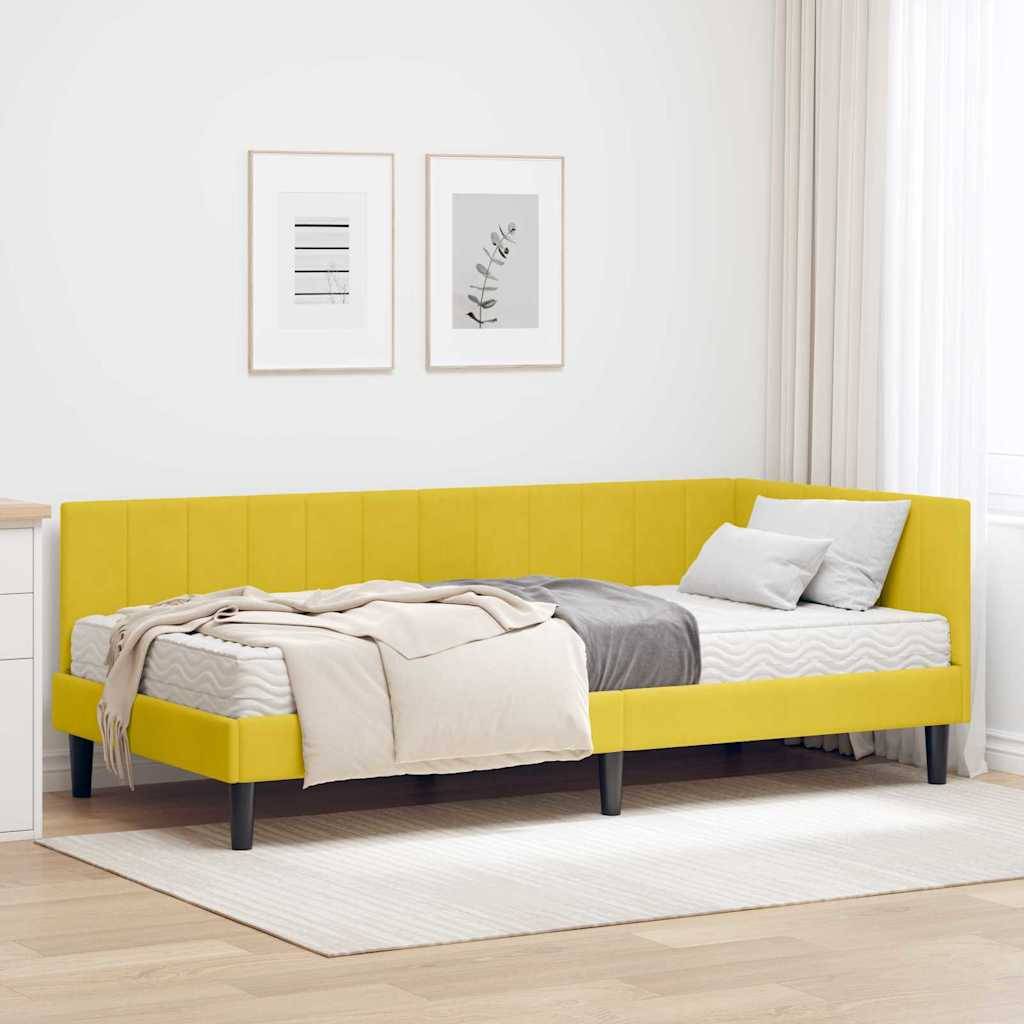 vidaXL Eckbettgestell mit Matratze mit Kopfteil 2 pcs Gelb Samt