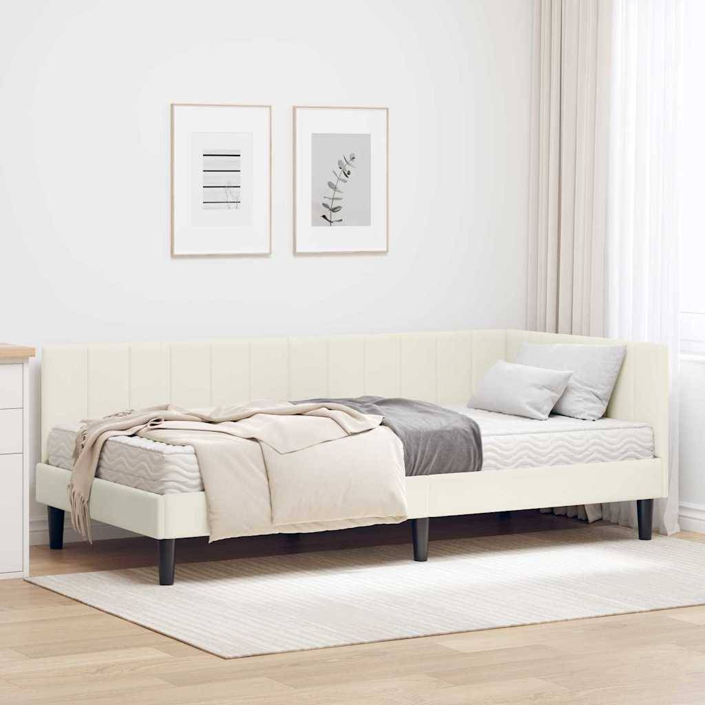 vidaXL Eckbettgestell mit Matratze mit Matratze 2 pcs Creme Samt