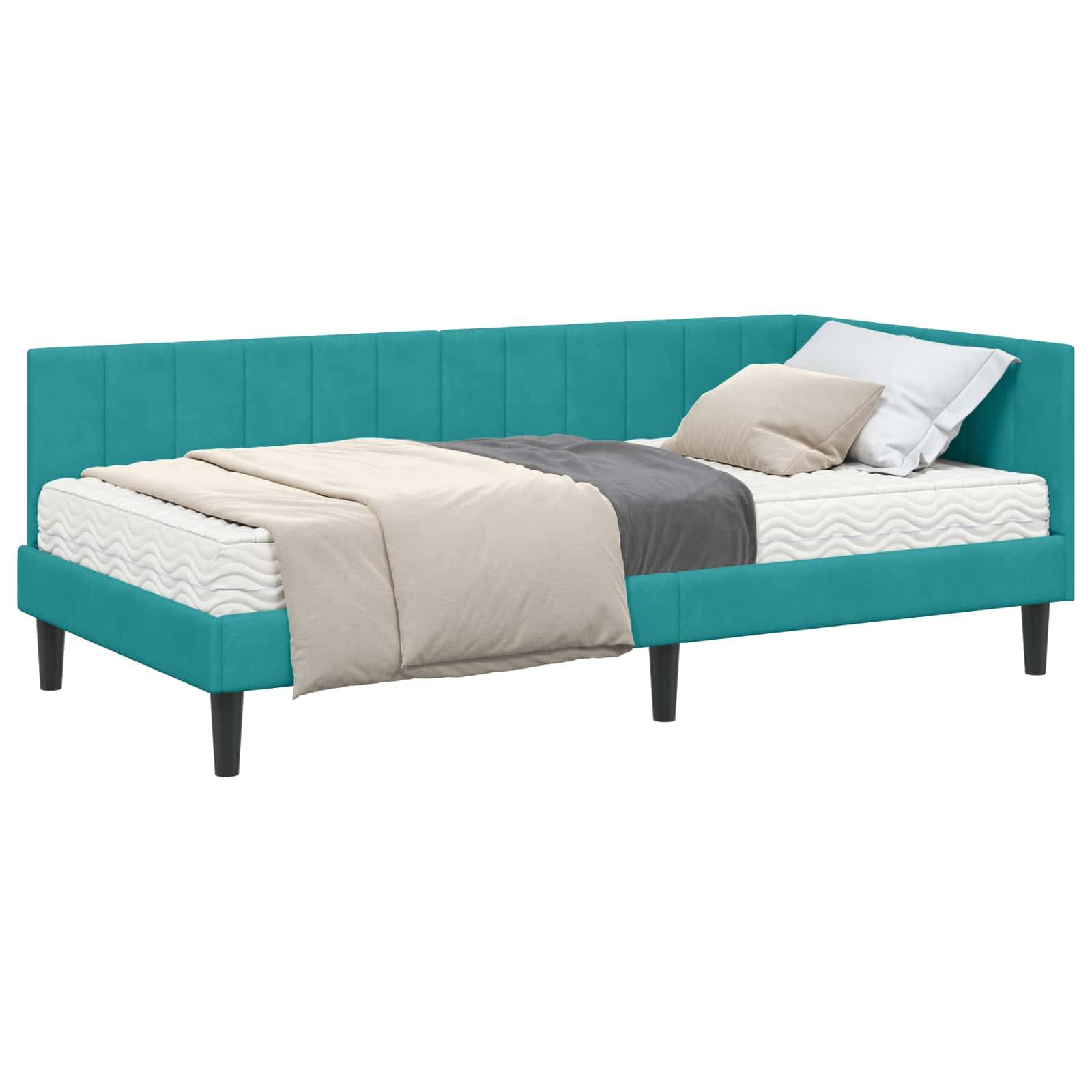vidaXL Eckbettgestell mit Matratze mit Kopfteil 2 pcs Türkis Samt