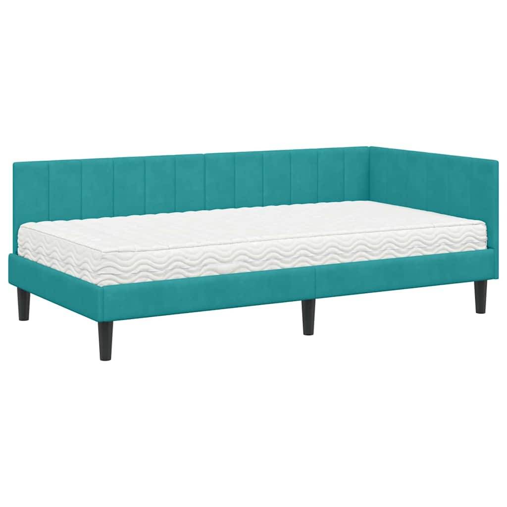 vidaXL Eckbettgestell mit Matratze mit Kopfteil 2 pcs Türkis Samt