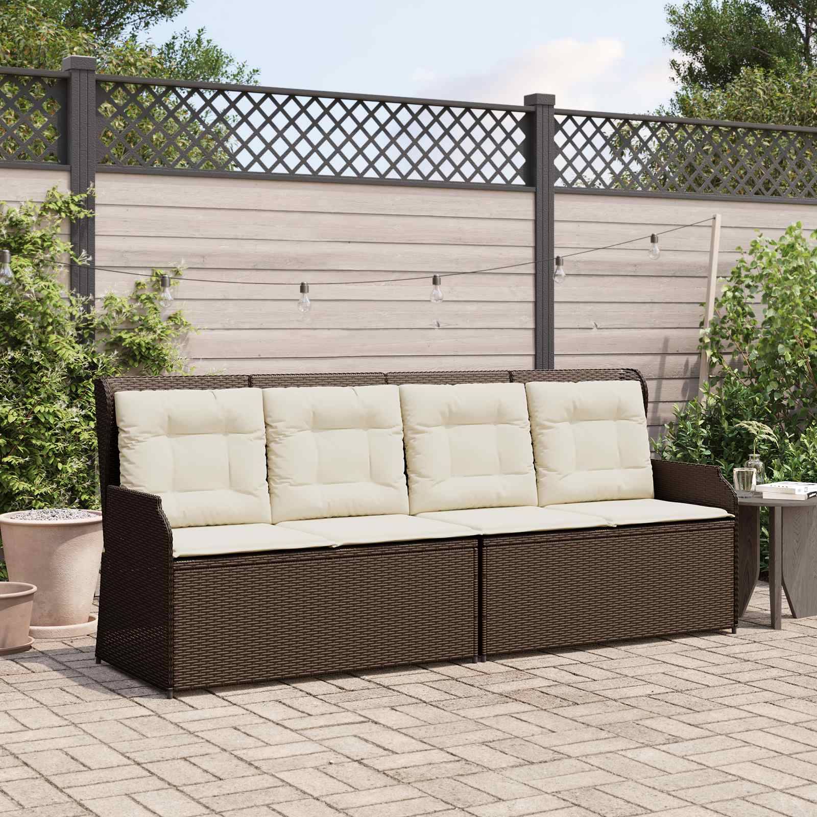 vidaXL Gartenbank mit Kissen Schwarz und Cremeweiß Poly-Rattan