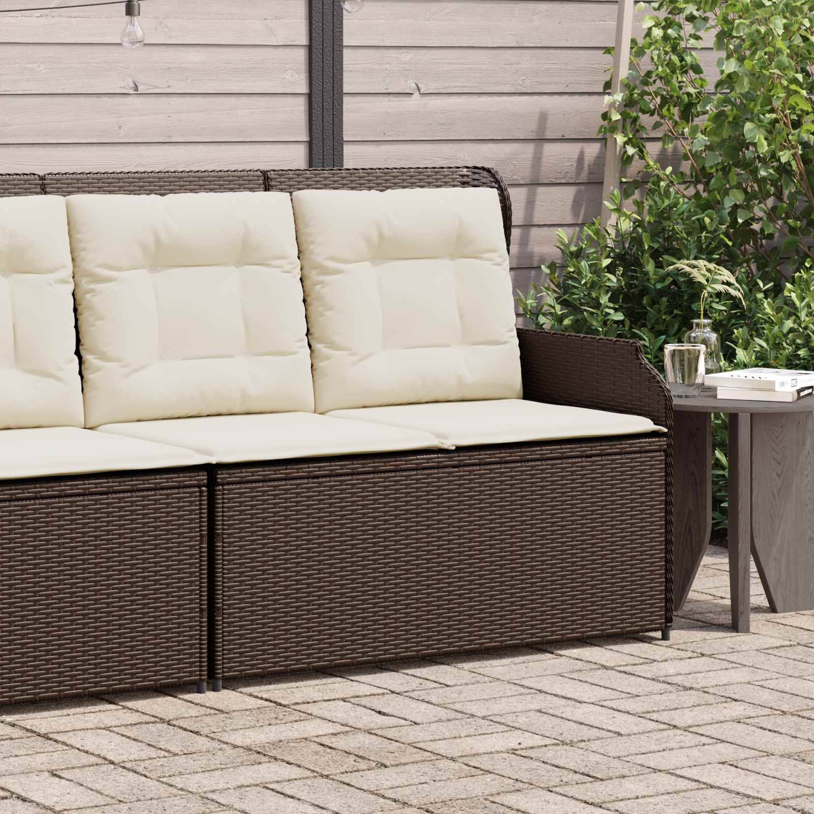 vidaXL Gartenbank mit Kissen Schwarz und Cremeweiß Poly-Rattan