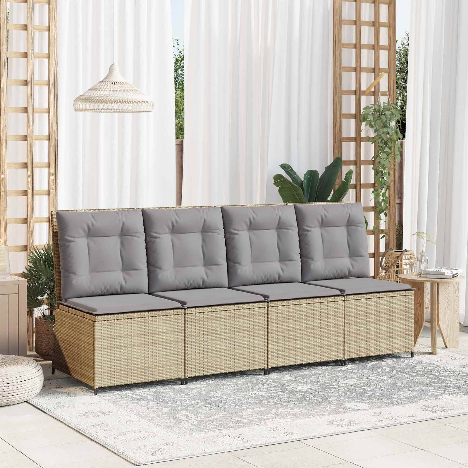 vidaXL Garten-Sofa mit Kissen Beige und Grau Poly-Rattan