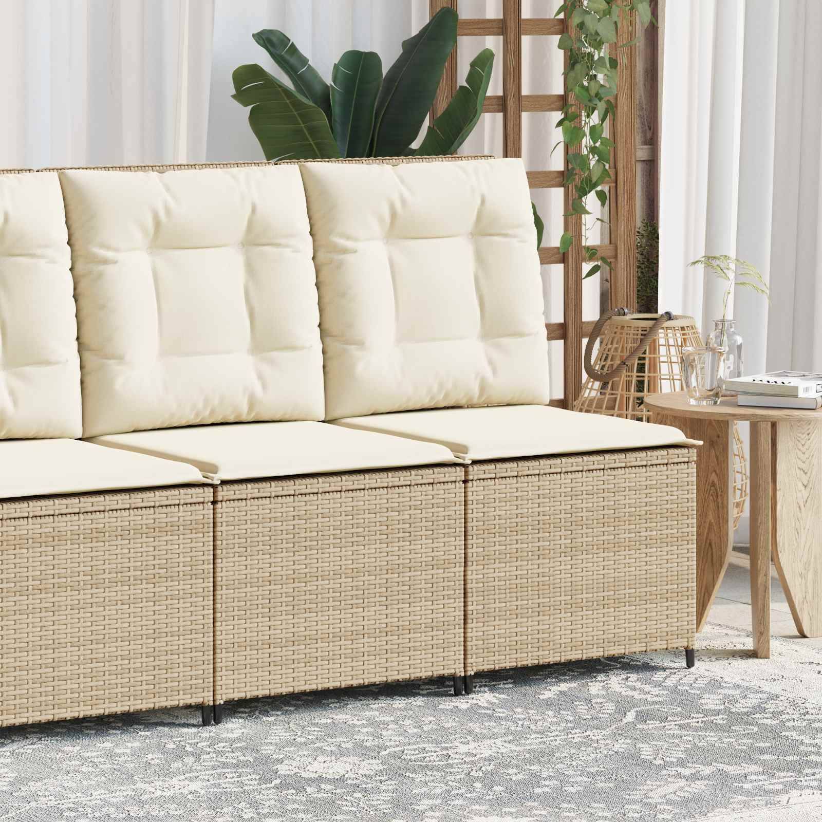 vidaXL Garten-Sofa mit Kissen Schwarz und Cremeweiß Poly-Rattan