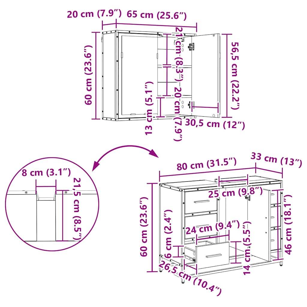 vidaXL Badezimmermöbel Set mit Tür 2 pcs Artisan-Eiche Holzwerkstoff