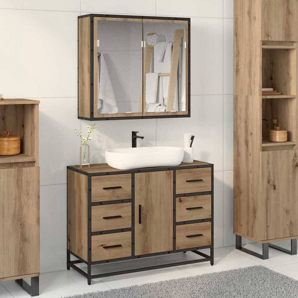 vidaXL Badezimmermöbel Set mit Tür 2 pcs Artisan-Eiche Holzwerkstoff