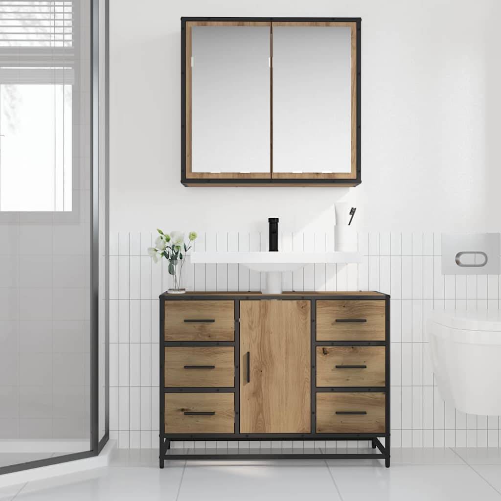 vidaXL Badezimmermöbel Set mit Tür 2 pcs Artisan-Eiche Holzwerkstoff