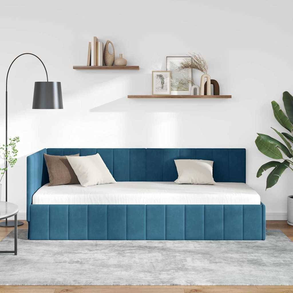 vidaXL Eckbettgestell mit Kopfteil Blau 80 cm x 200 cm Samt
