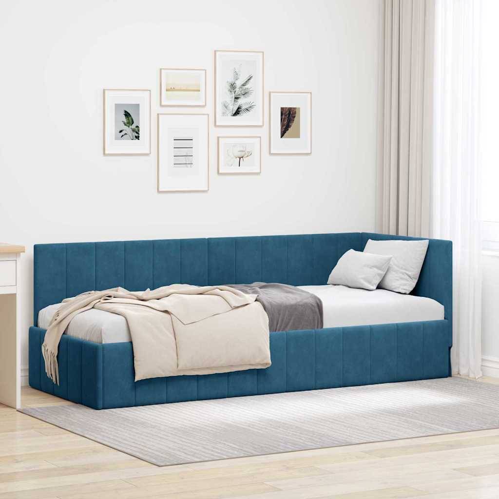 vidaXL Eckbettgestell mit Kopfteil Blau 80 cm x 200 cm Samt