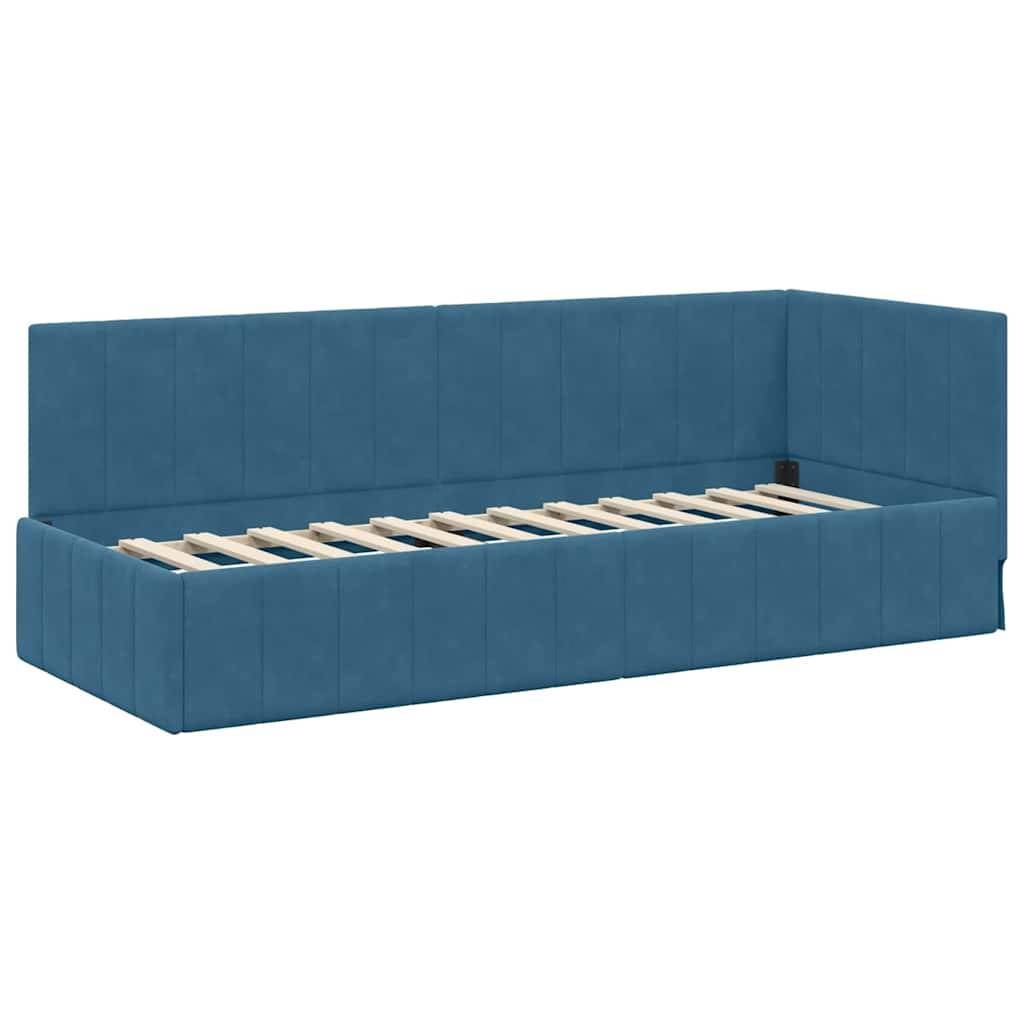vidaXL Eckbettgestell mit Kopfteil Blau 80 cm x 200 cm Samt