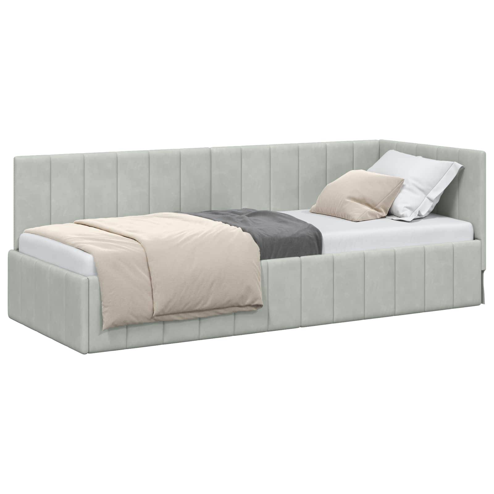 vidaXL Eckbettgestell mit Kopfteil Hellgrau 80 cm x 200 cm Samt