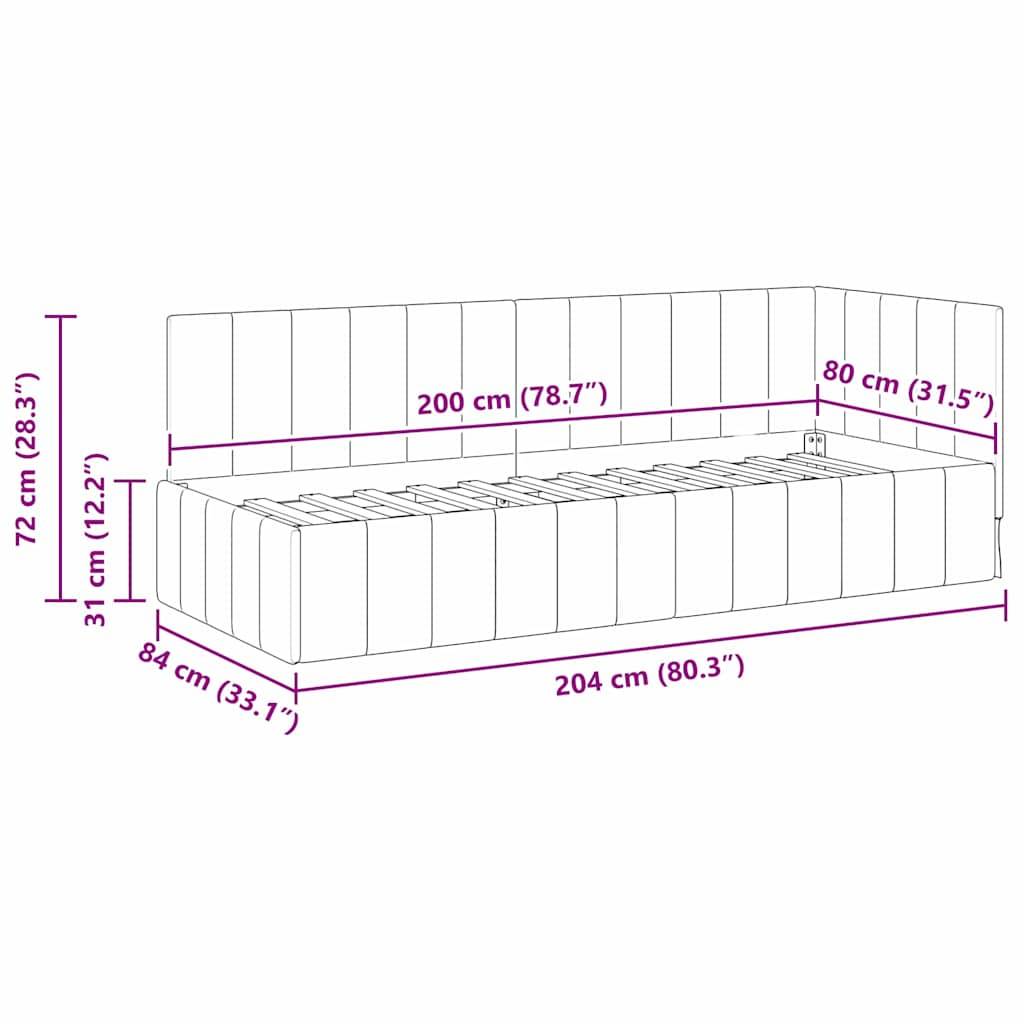 vidaXL Eckbettgestell mit Kopfteil Schwarz 80 cm x 200 cm Samt