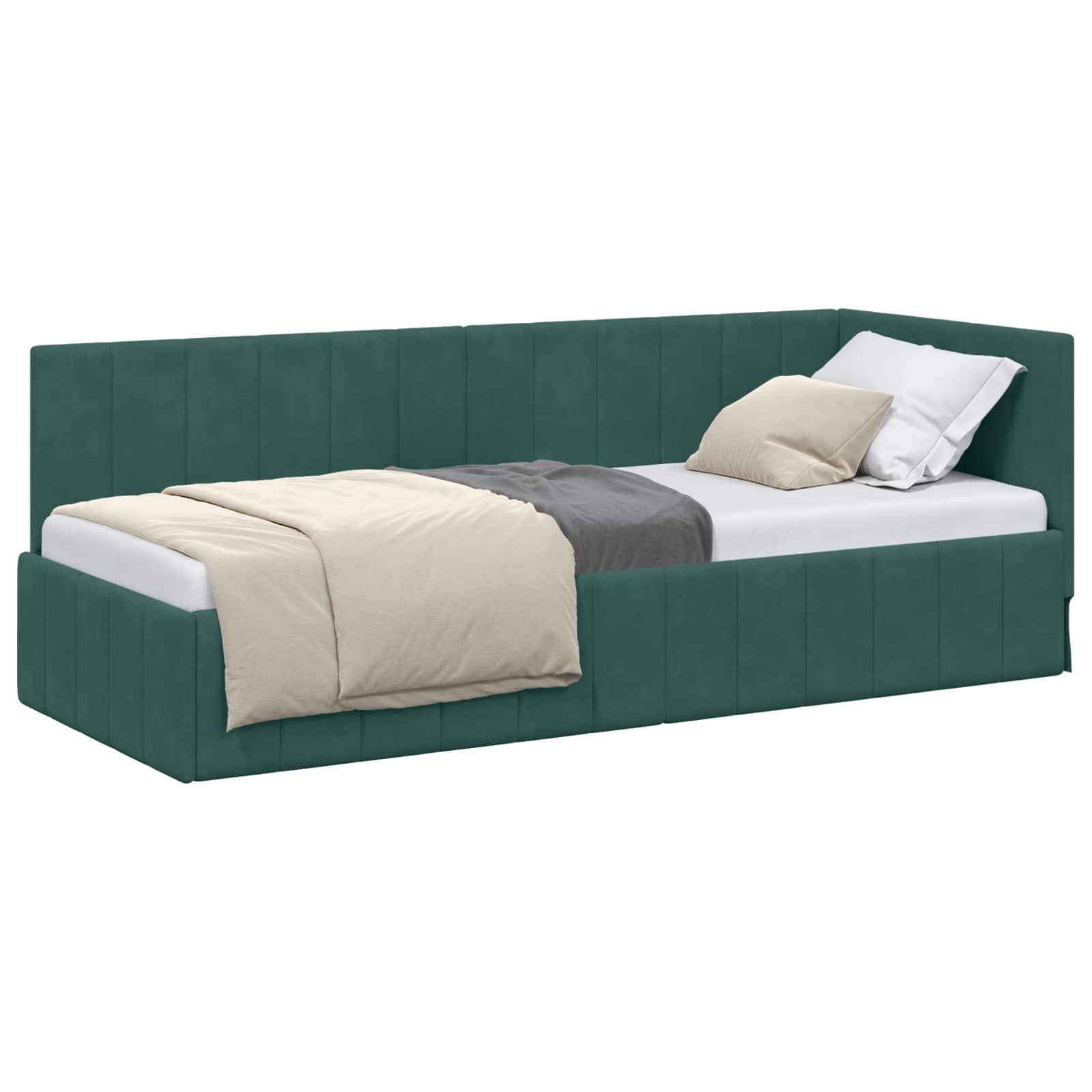 vidaXL Eckbettgestell mit Kopfteil Dunkelgrün 80 cm x 200 cm Samt