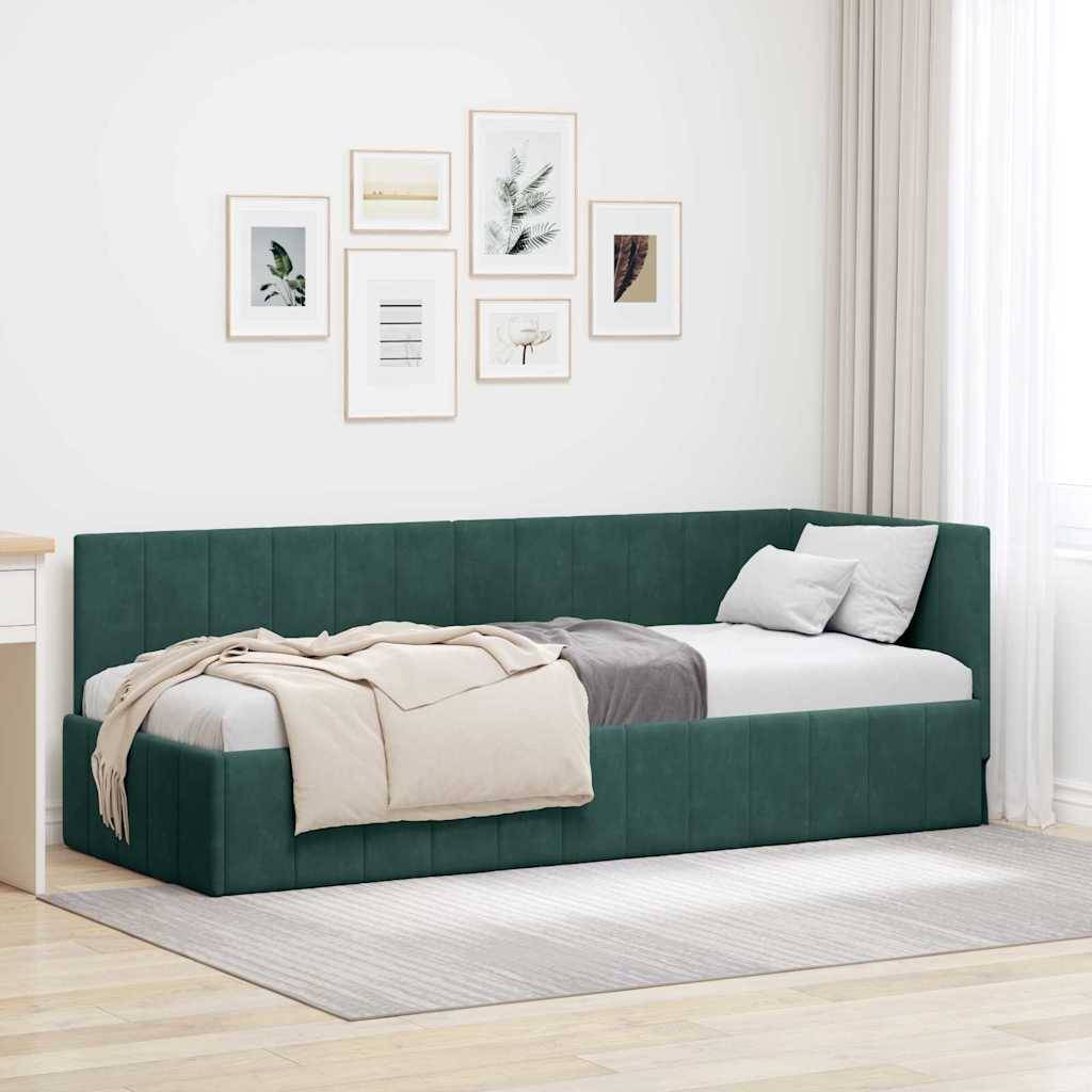 vidaXL Eckbettgestell mit Kopfteil Dunkelgrün 80 cm x 200 cm Samt
