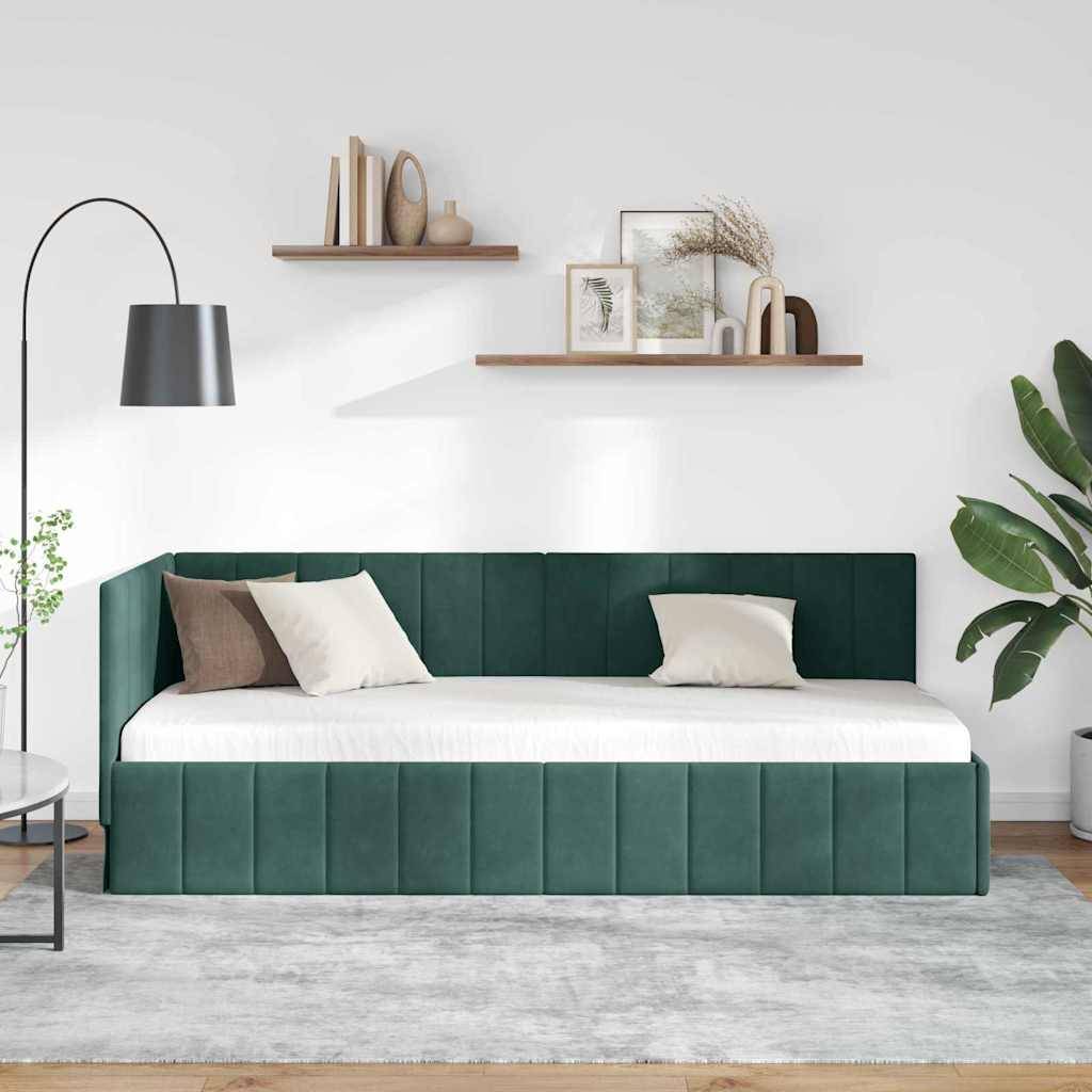 vidaXL Eckbettgestell mit Kopfteil Dunkelgrün 80 cm x 200 cm Samt