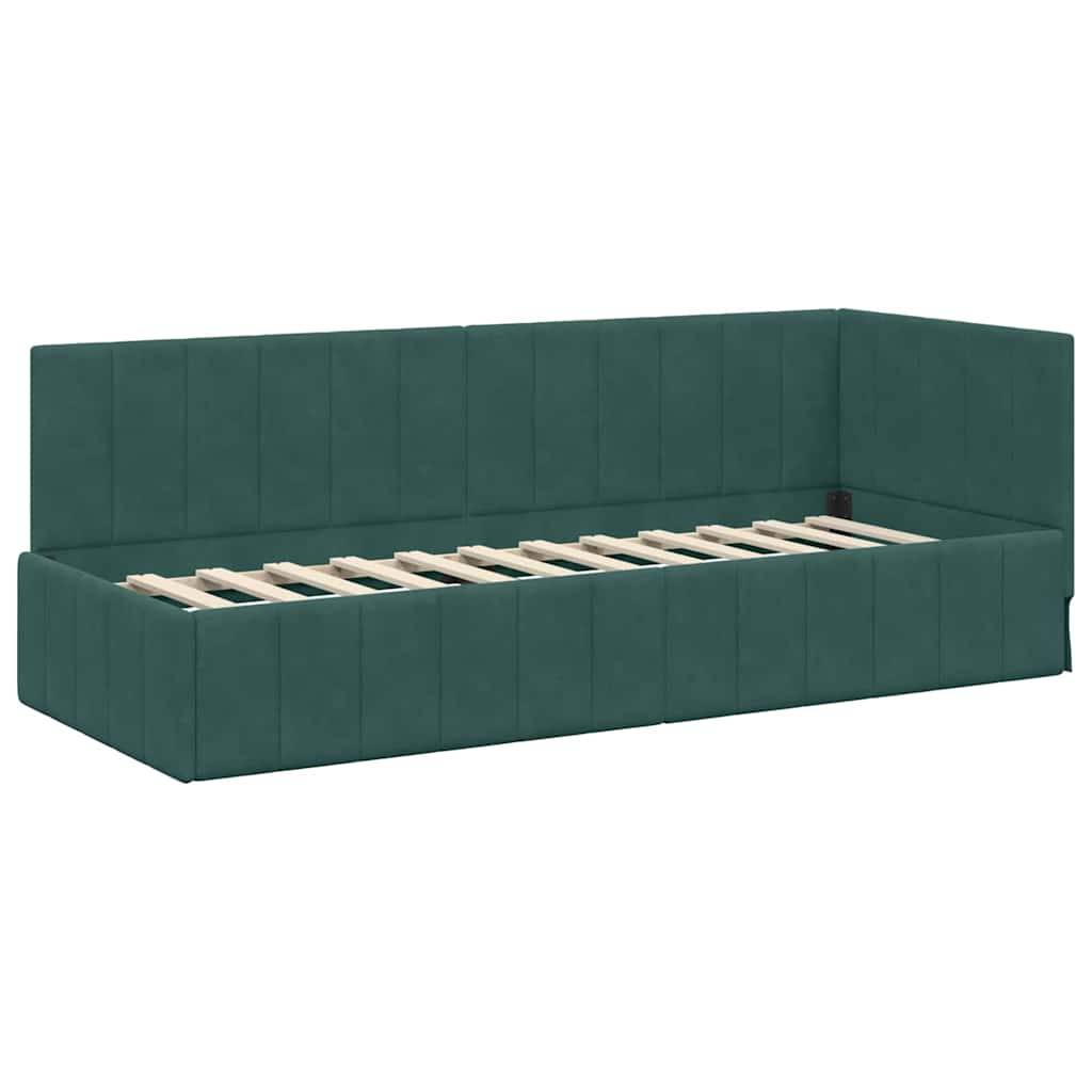 vidaXL Eckbettgestell mit Kopfteil Dunkelgrün 80 cm x 200 cm Samt