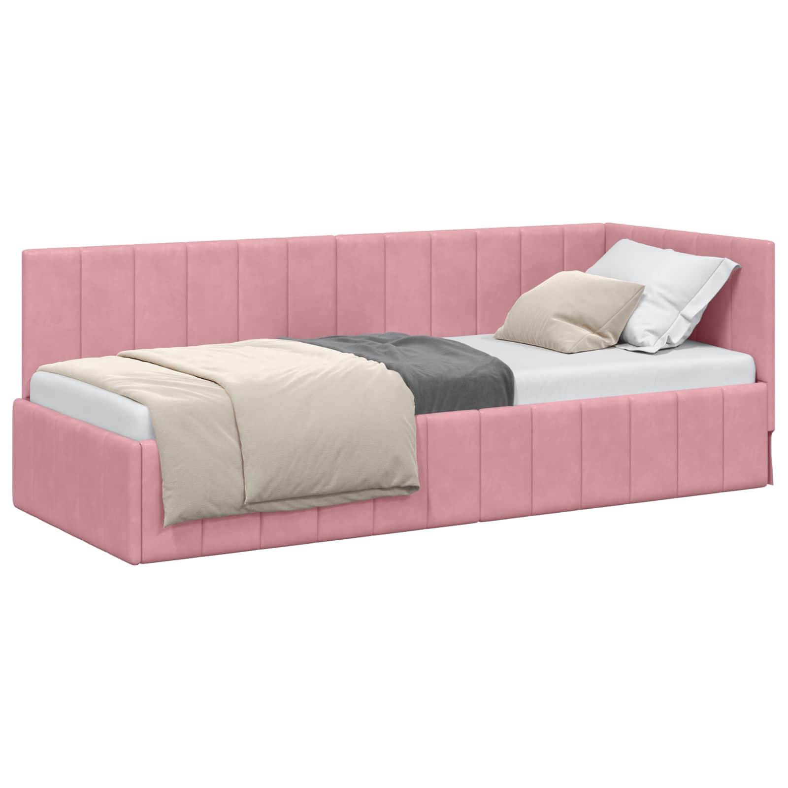 vidaXL Eckbettgestell mit Kopfteil Rosa 80 cm x 200 cm Samt
