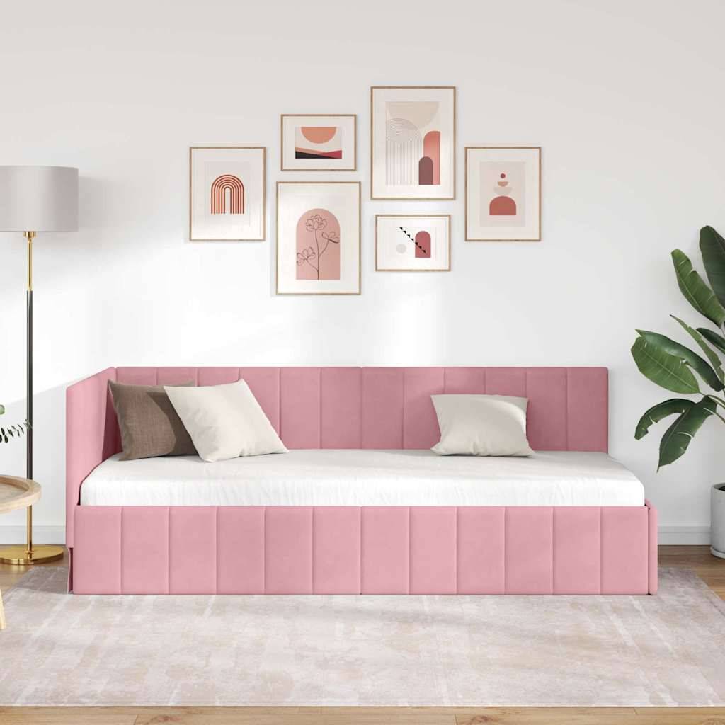 vidaXL Eckbettgestell mit Kopfteil Rosa 80 cm x 200 cm Samt