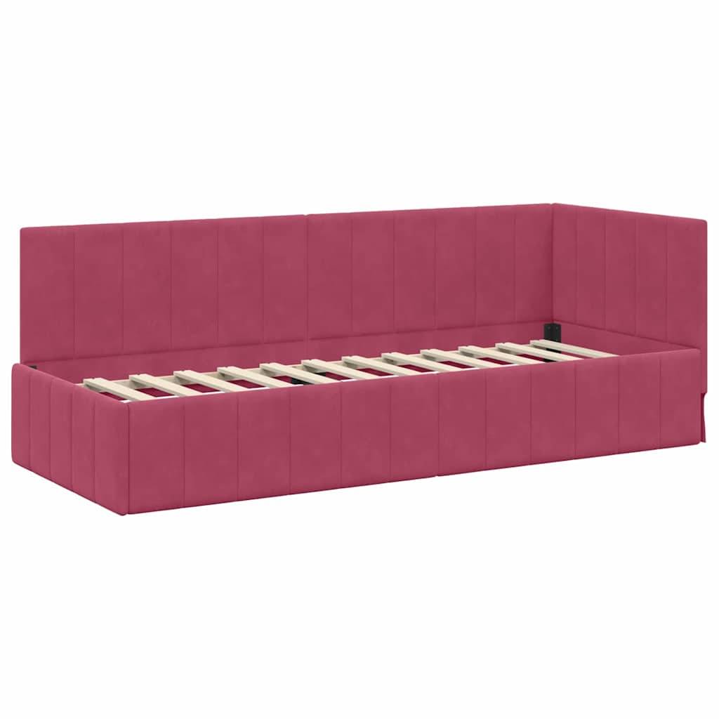 vidaXL Eckbettgestell mit Kopfteil Weinrot 80 cm x 200 cm Samt